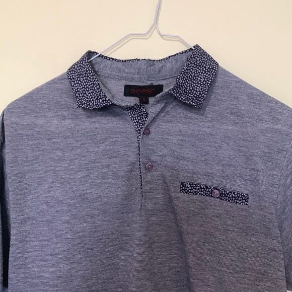 Grey Polo with Patterened Collar - Picture 1 of 4